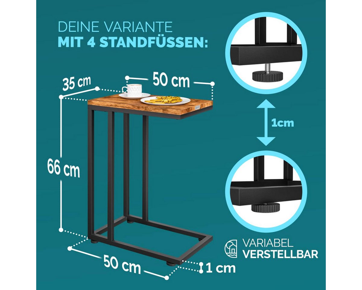 Casaria Beistelltisch, mit Rollen & Standfüßen 40kg Belastbar Kaffeetisch Wohnzimmer Stabil – Bild 5 von 5
