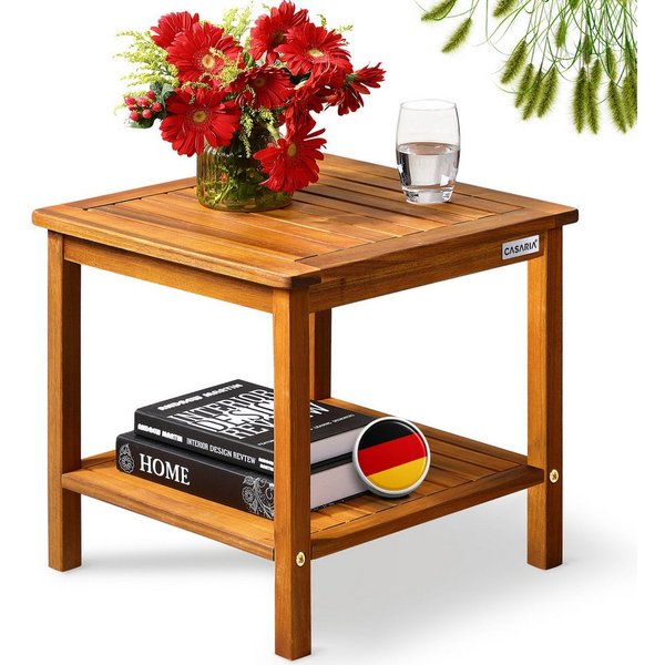Casaria Beistelltisch Washington (1-St), Holz wetterfest FSC® zertifiziert 2 Ablagen 45x45cm Balkon Akazie