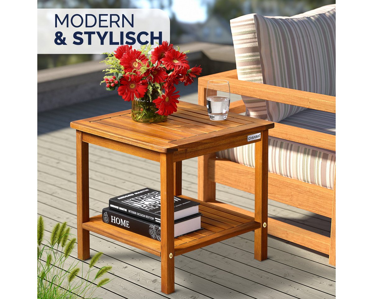 Casaria Beistelltisch Washington (1-St), Holz wetterfest FSC® zertifiziert 2 Ablagen 45x45cm Balkon Akazie – Bild 3 von 5