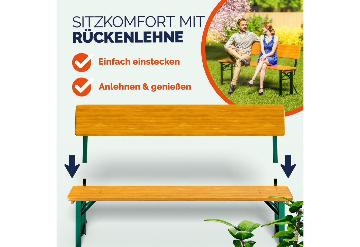 Casaria Bierzeltgarnitur, (3-tlg), mit Lehne 170 cm Klappbar Stabil 2x Bierbank 1x Breiter Tisch Holz – Bild 3 von 5