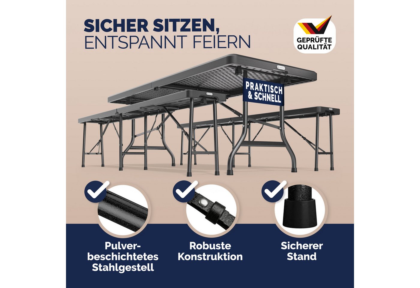 Casaria Bierzeltgarnitur, Klappbar Kunststoff 180cm Biertischgarnitur Festzeltgarnitur Camping – Bild 3 von 5