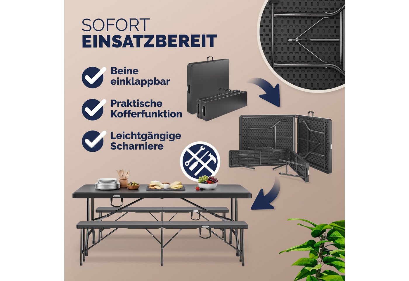 Casaria Bierzeltgarnitur, Klappbar Kunststoff 180cm Biertischgarnitur Festzeltgarnitur Camping – Bild 4 von 5