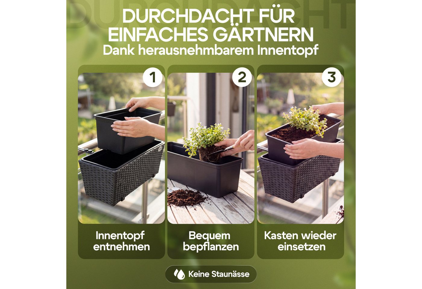 Casaria Blumenkasten, 2er Set 11 Liter Montagehalterung indoor outdoor Geländerkasten – Bild 5 von 5
