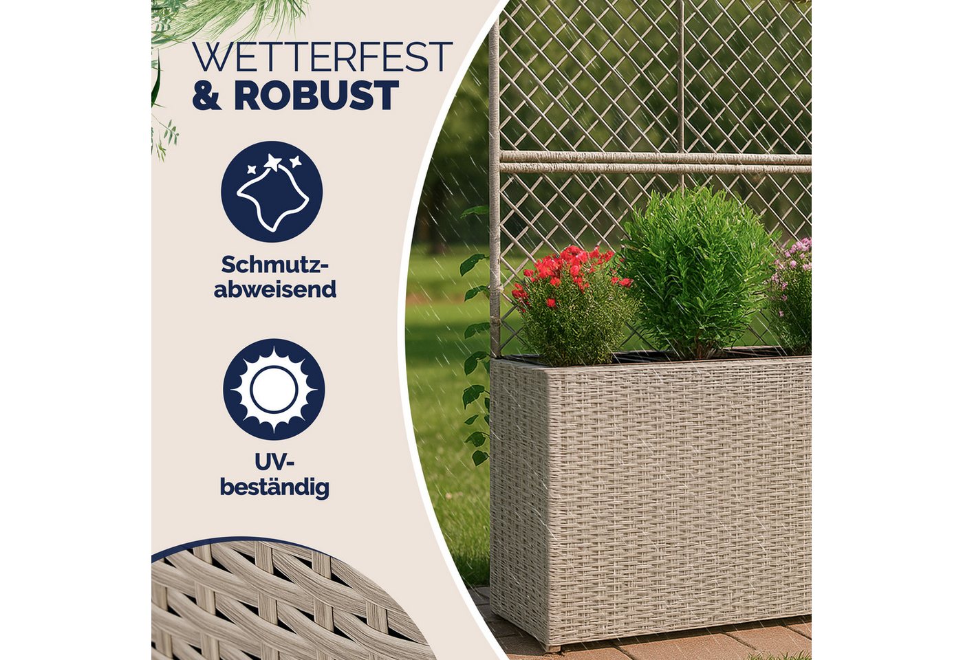 Casaria Blumenkasten, Blumenkasten Rankgitter 3 Innentöpfe Polyrattangeflecht Rankhilfe – Bild 2 von 5