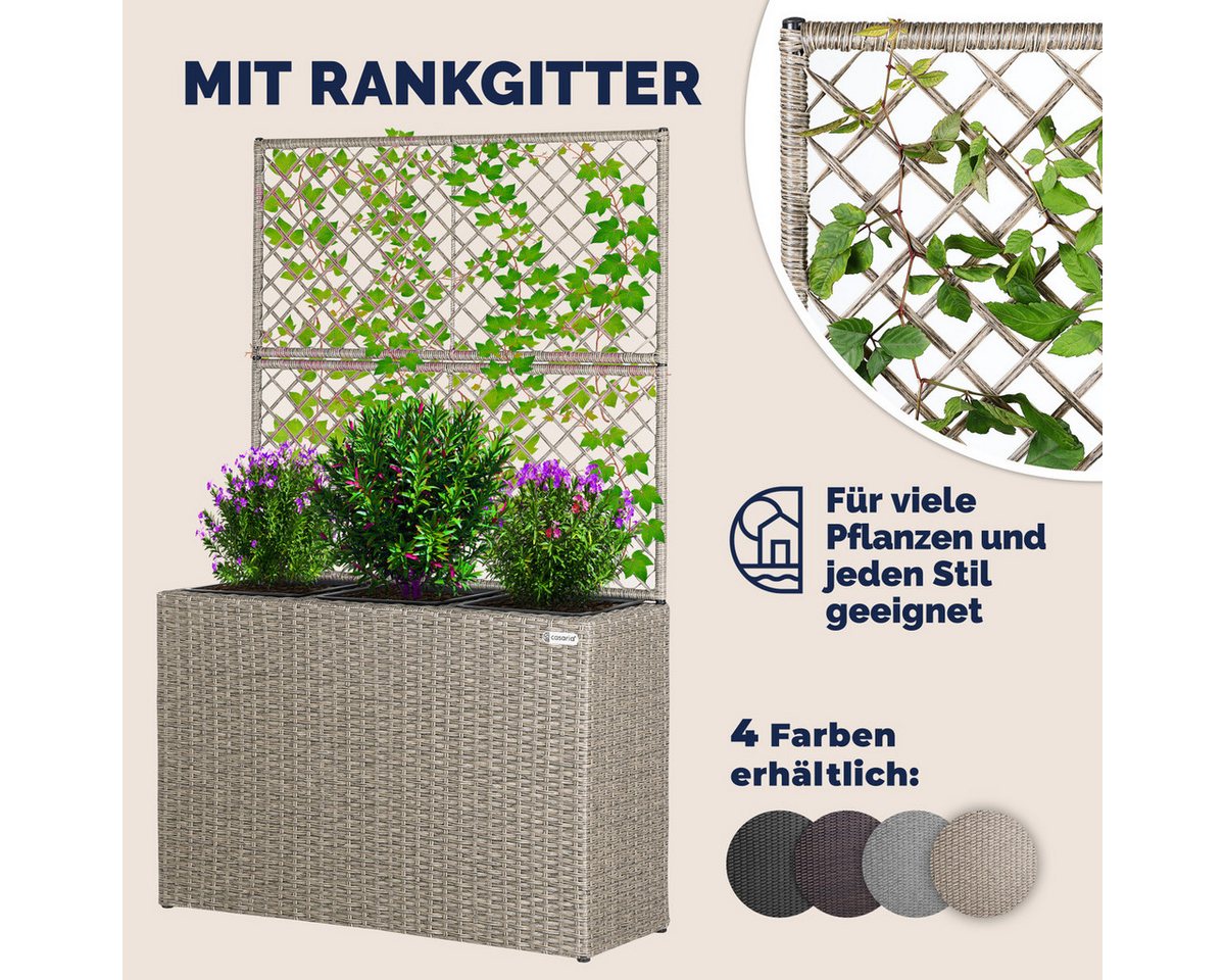 Casaria Blumenkasten, Blumenkasten Rankgitter 3 Innentöpfe Polyrattangeflecht Rankhilfe – Bild 4 von 5