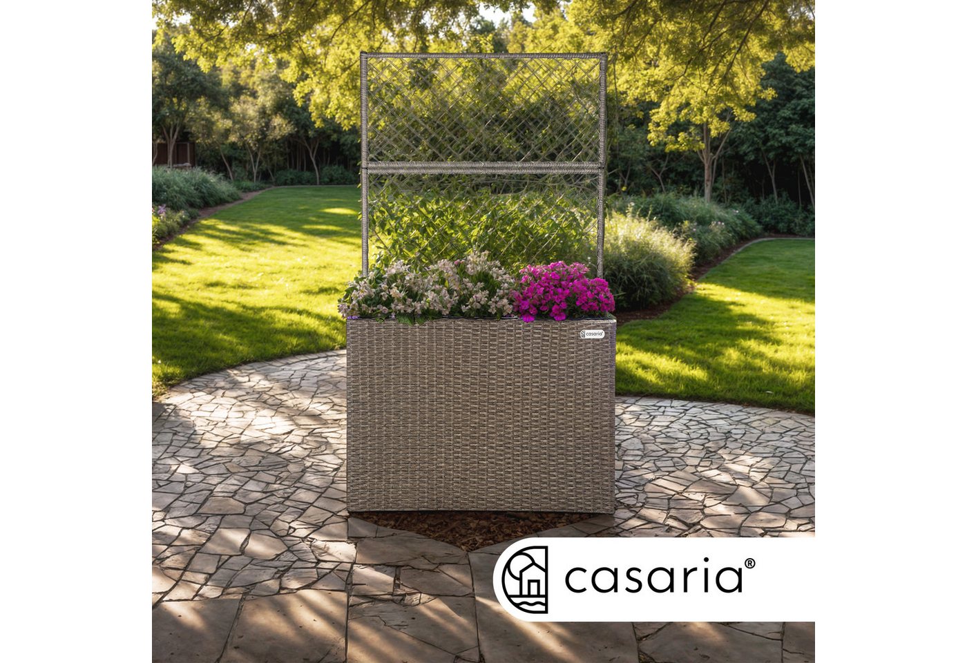 Casaria Blumenkasten, Blumenkasten Rankgitter 3 Innentöpfe Polyrattangeflecht Rankhilfe – Bild 5 von 5
