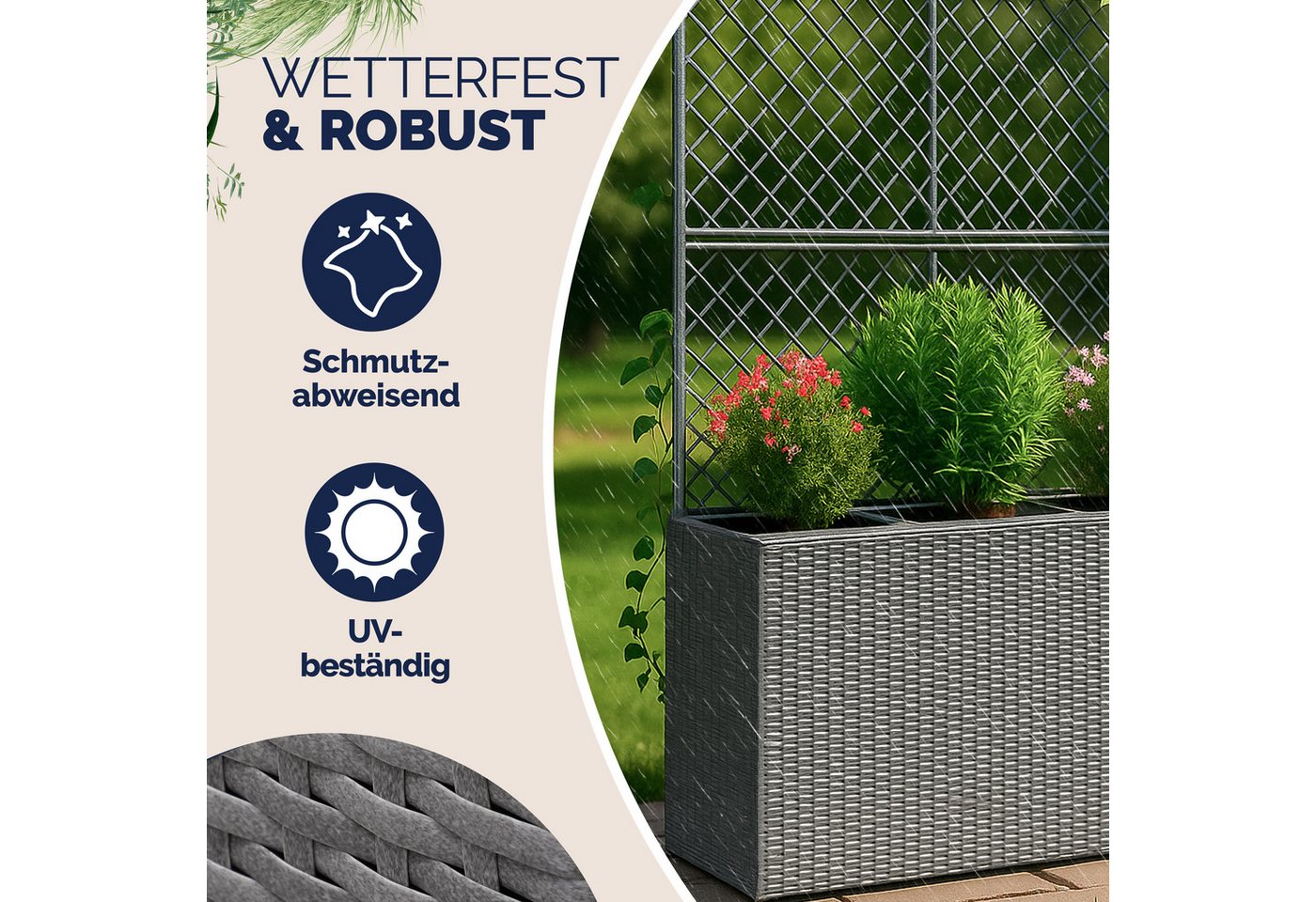 Casaria Blumenkasten, Blumenkasten Rankgitter 3 Innentöpfe Polyrattangeflecht Rankhilfe – Bild 2 von 5