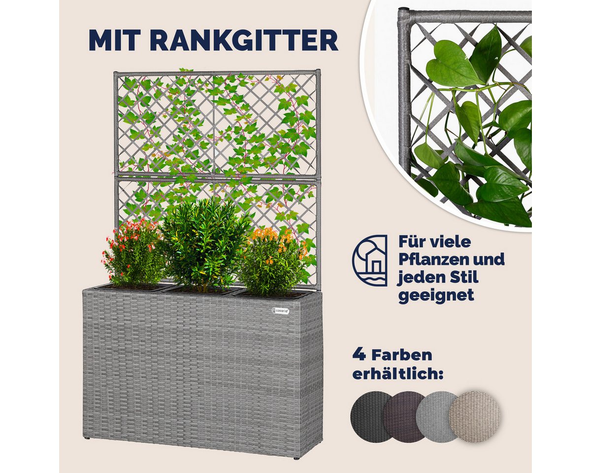 Casaria Blumenkasten, Blumenkasten Rankgitter 3 Innentöpfe Polyrattangeflecht Rankhilfe – Bild 4 von 5