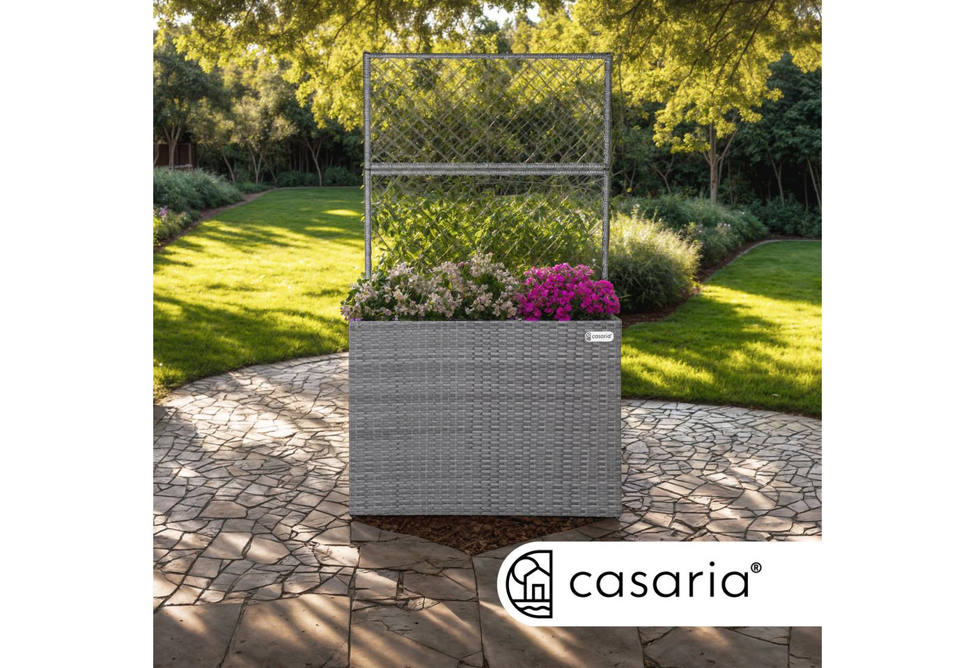 Casaria Blumenkasten, Blumenkasten Rankgitter 3 Innentöpfe Polyrattangeflecht Rankhilfe – Bild 5 von 5
