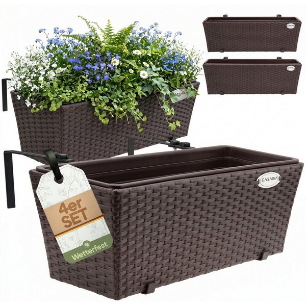 Casaria Blumenkasten, 4er Set 11 Liter Montagehalterung Indoor Outdoor Geländerkasten