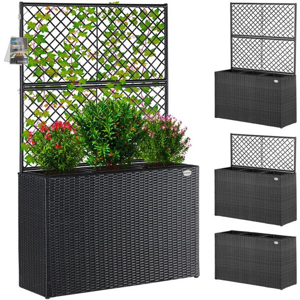 Casaria Blumenkasten, 3 Innentöpfe Rankgitter Polyrattangeflecht Rankhilfe