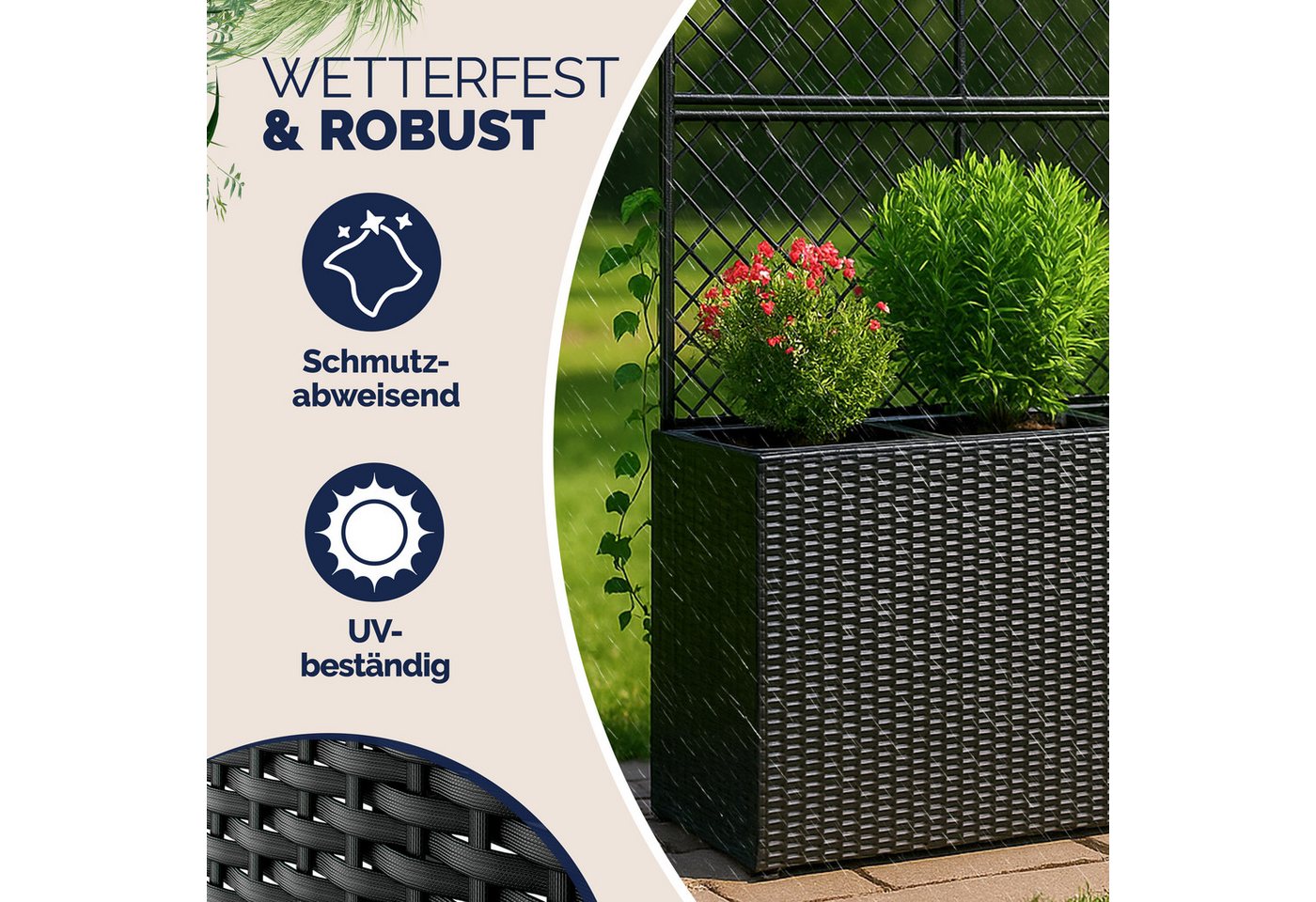 Casaria Blumenkasten, 3 Innentöpfe Rankgitter Polyrattangeflecht Rankhilfe – Bild 2 von 5