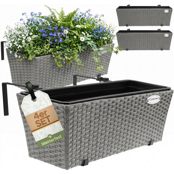 Casaria Blumenkasten, 4er Set 11 Liter Montagehalterung Indoor Outdoor Geländerkasten