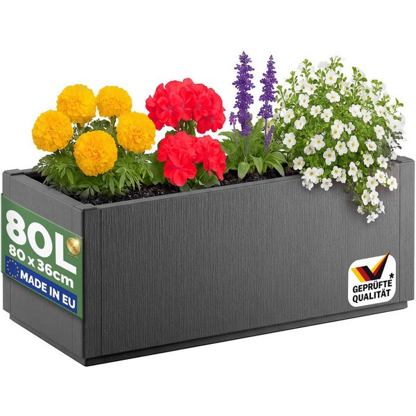 Casaria Blumenkasten Ethica, 80L Pflanzkübel für Draussen Terrasse 80x36x36cm Groß Eckig Anthrazit