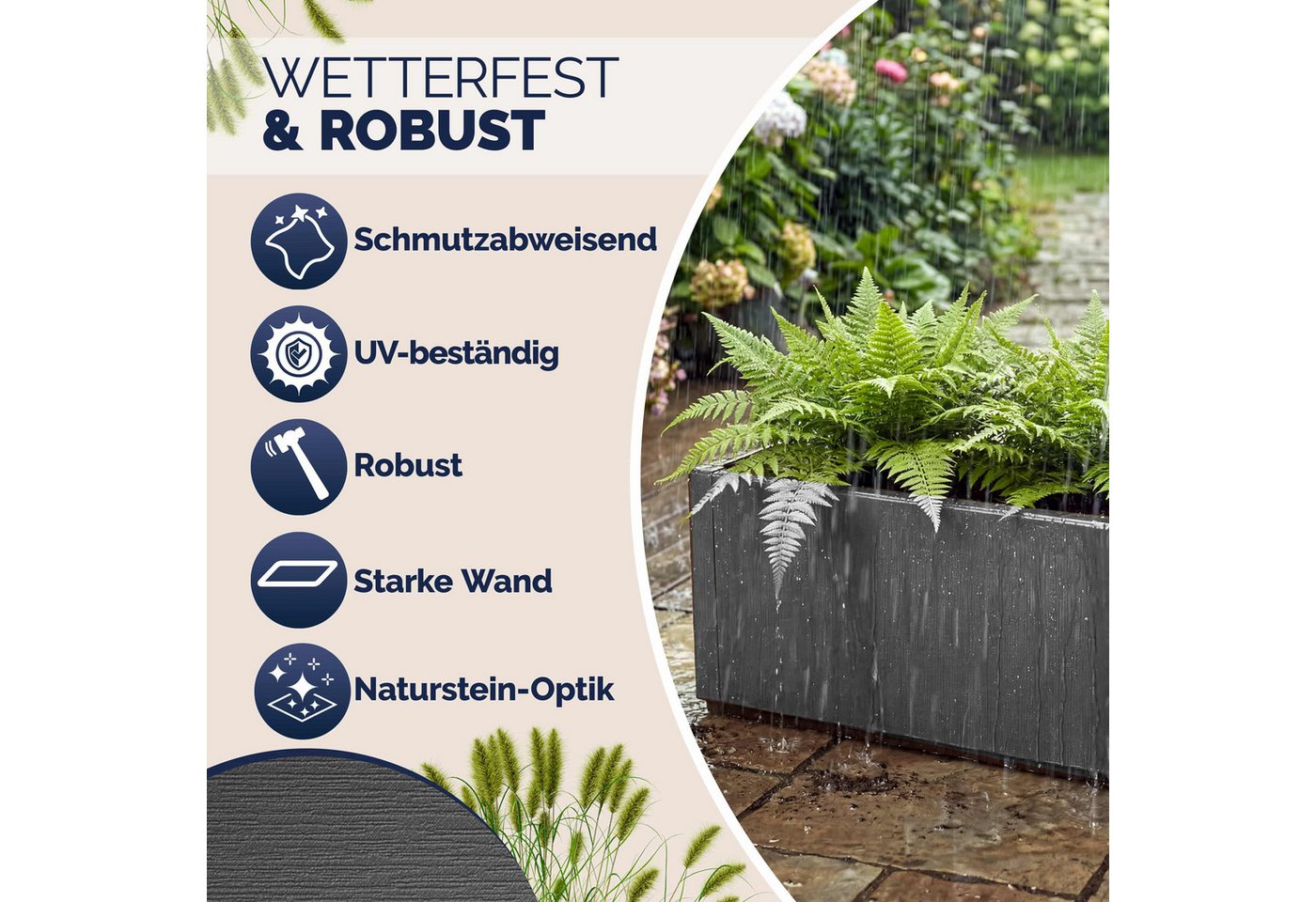 Casaria Blumenkasten Ethica, 80L Pflanzkübel für Draussen Terrasse 80x36x36cm Groß Eckig Anthrazit – Bild 2 von 5