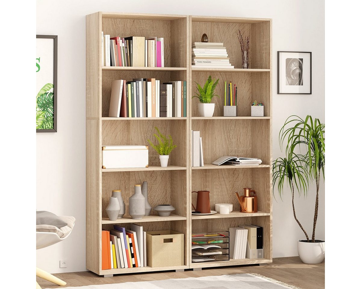 Casaria Bücherregal Vela, Eiche Holz 5 Fächer 190x60x28cm Wand Standregal Büroregal für Ordner – Bild 2 von 5