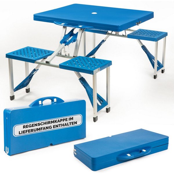 Casaria Campingtisch (1-St), Klappbar mit Stühlen Schirmhalter Klapptisch Leicht Camping Zubehör