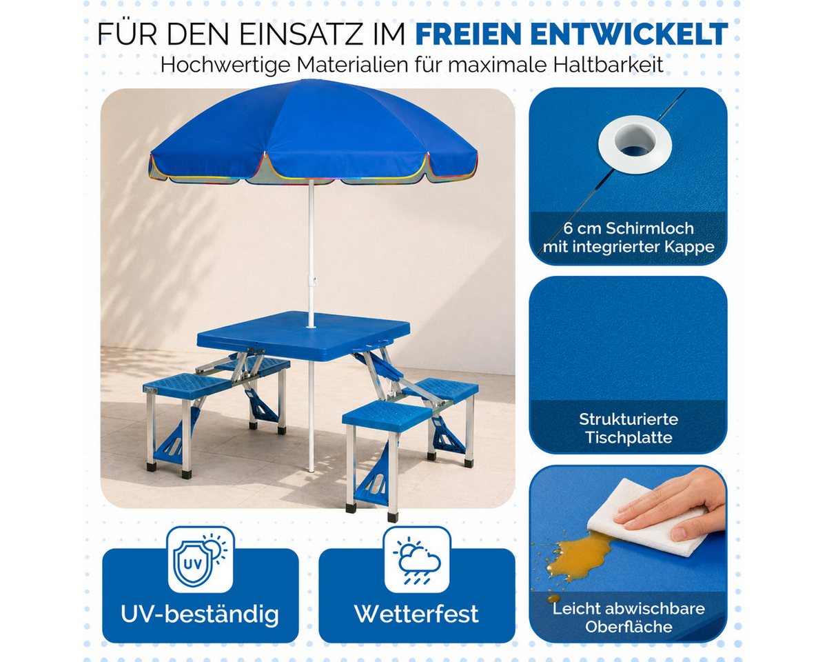 Casaria Campingtisch (1-St), Klappbar mit Stühlen Schirmhalter Klapptisch Leicht Camping Zubehör – Bild 5 von 5