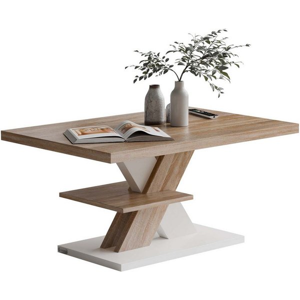 Casaria Couchtisch Detroit, Holz 2 Ablagen 90x60cm Modern Eckig Kratzfest Weiß Eiche