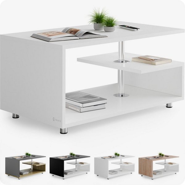 Casaria Couchtisch Orlando, Stauraum 3 Ablagen Holz Modern Höhenverstellbar 95x55x50cm Weiß