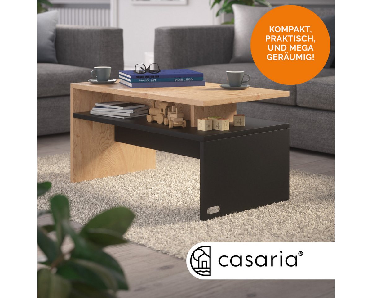 Casaria Couchtisch Sacramento, Holz Grau mit Stauraum 95x55x50cm 2 Ablagen Matt Modern Rechteckig – Bild 2 von 5