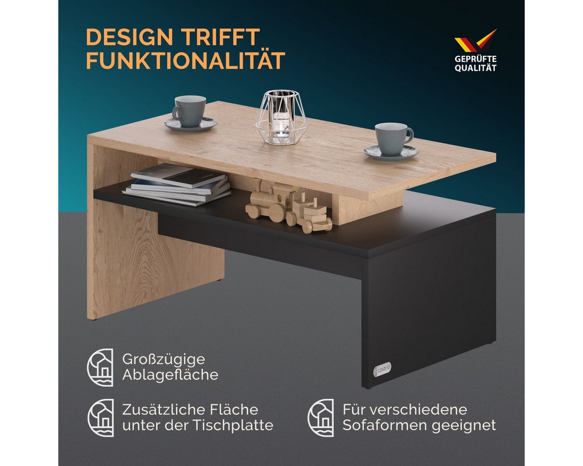 Casaria Couchtisch Sacramento, Holz Grau mit Stauraum 95x55x50cm 2 Ablagen Matt Modern Rechteckig – Bild 3 von 5