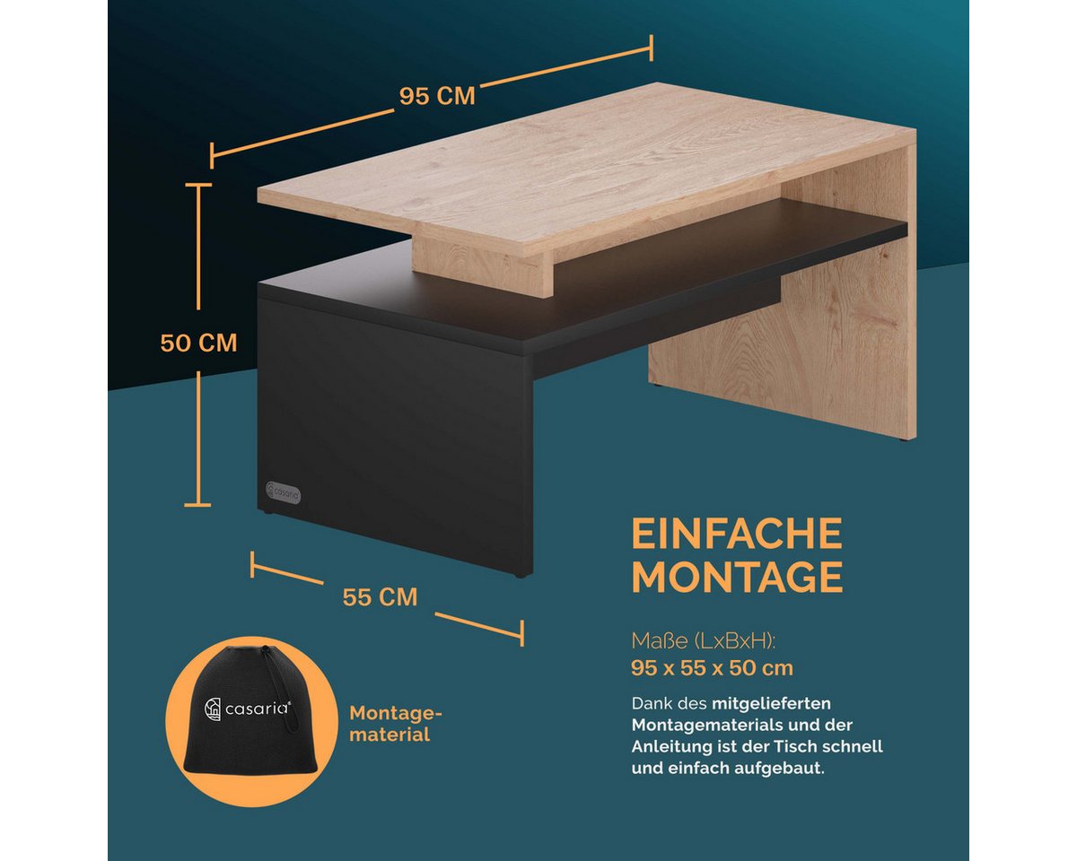 Casaria Couchtisch Sacramento, Holz Grau mit Stauraum 95x55x50cm 2 Ablagen Matt Modern Rechteckig – Bild 4 von 5