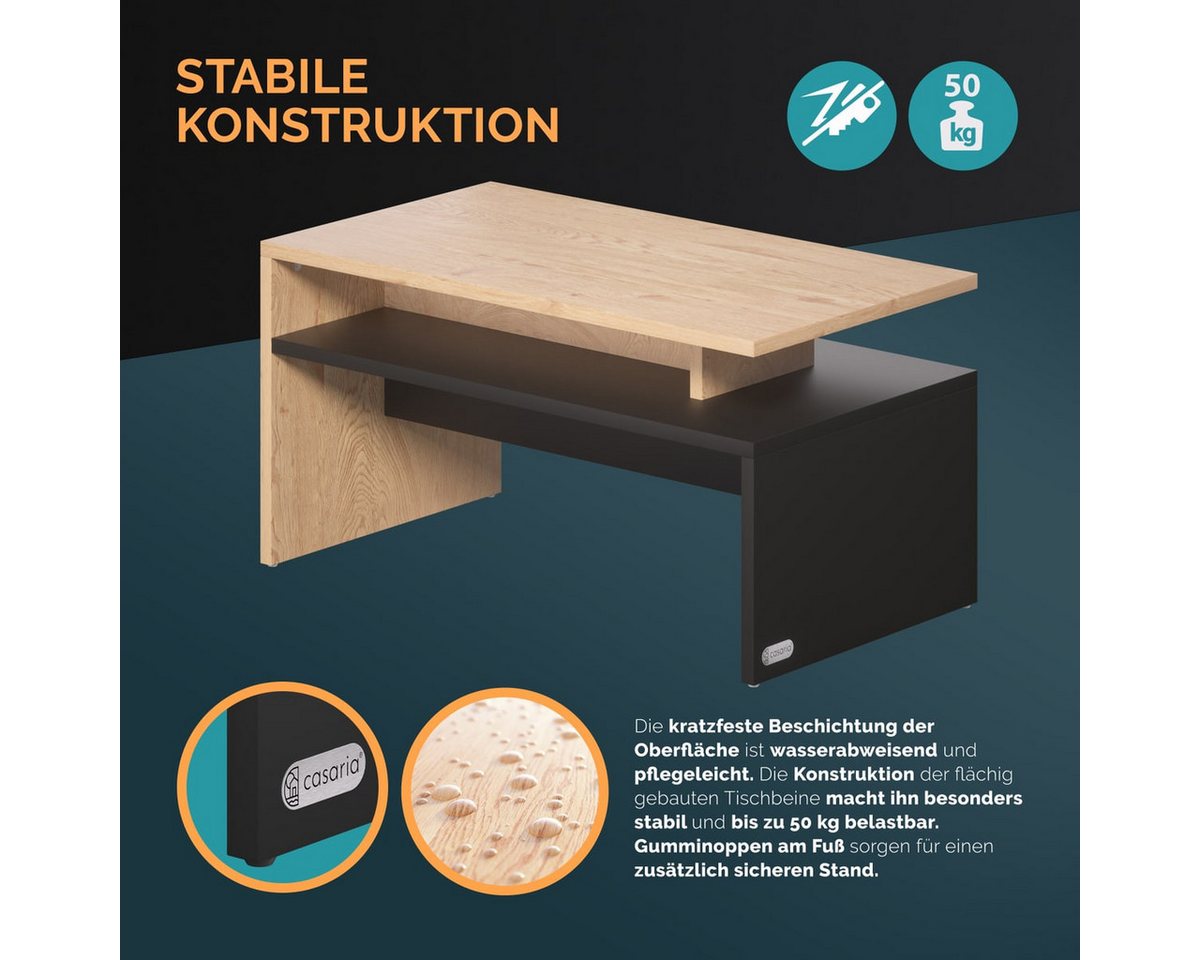 Casaria Couchtisch Sacramento, Holz Grau mit Stauraum 95x55x50cm 2 Ablagen Matt Modern Rechteckig – Bild 5 von 5