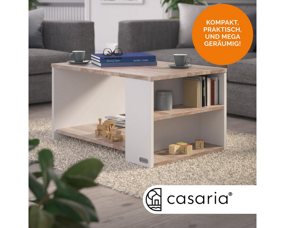 Casaria Couchtisch Santa Cruz, Wohnzimmertisch Stauraum Holz Weiß Eiche 90x60x50cm Ablage Sofatisch – Bild 2 von 5