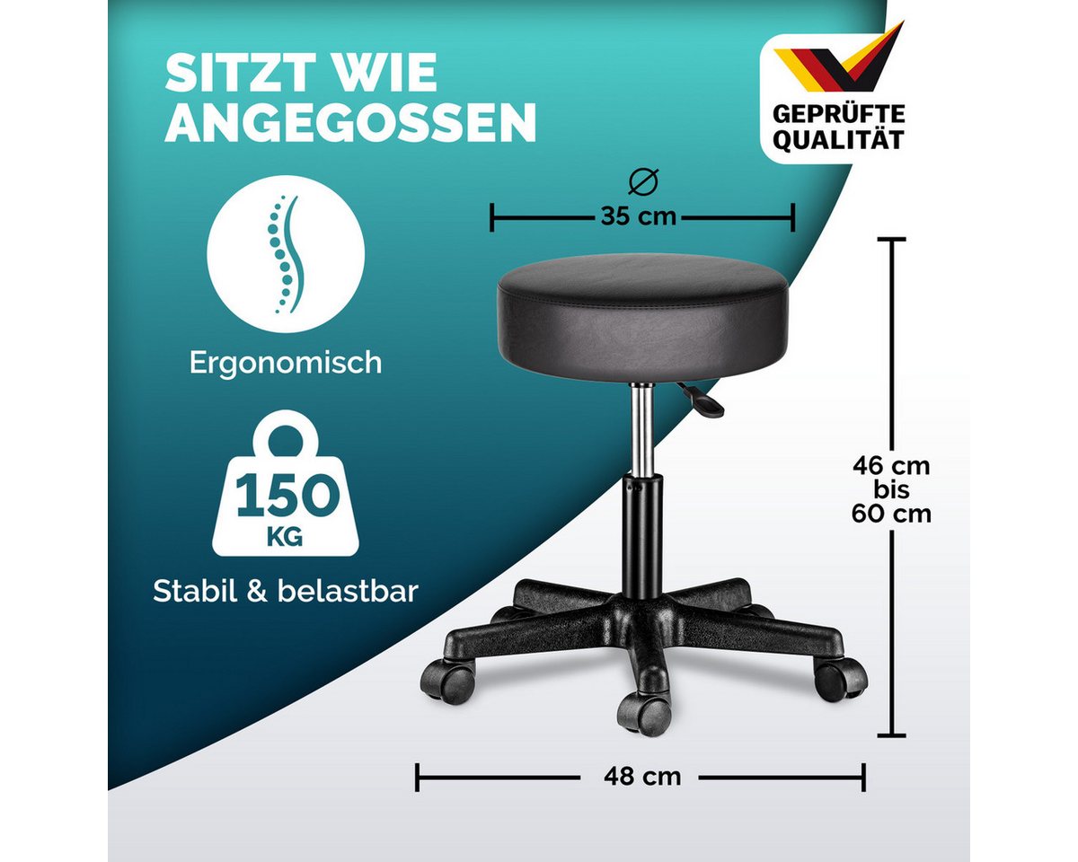 Casaria Drehhocker, Höhenverstellbar 10cm Polsterung 46-60cm Sitzhöhe 360° Drehbar Ø35cm – Bild 4 von 5