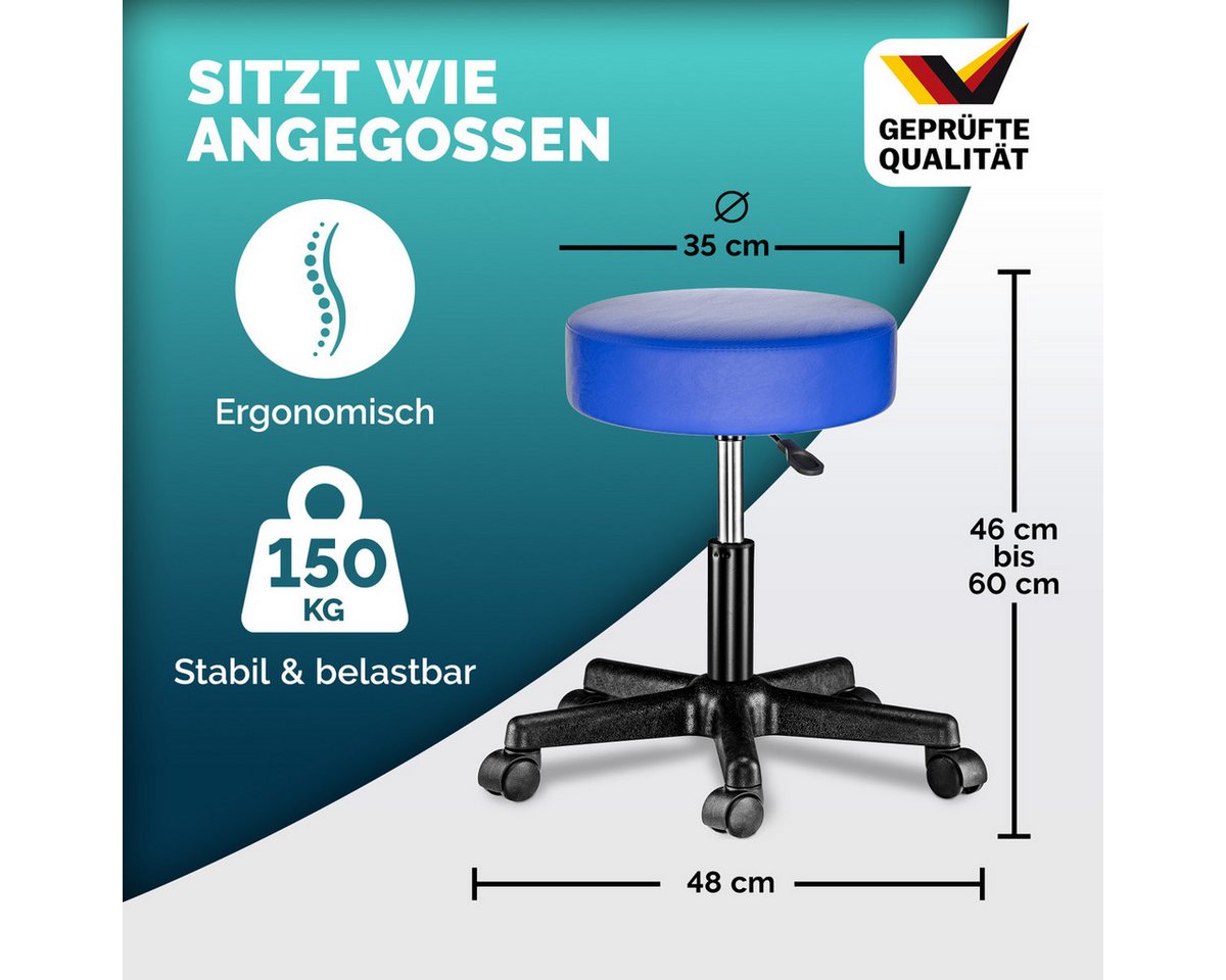 Casaria Drehhocker, Höhenverstellbar 10cm Polsterung 46-60cm Sitzhöhe 360° Drehbar Ø35cm – Bild 4 von 5