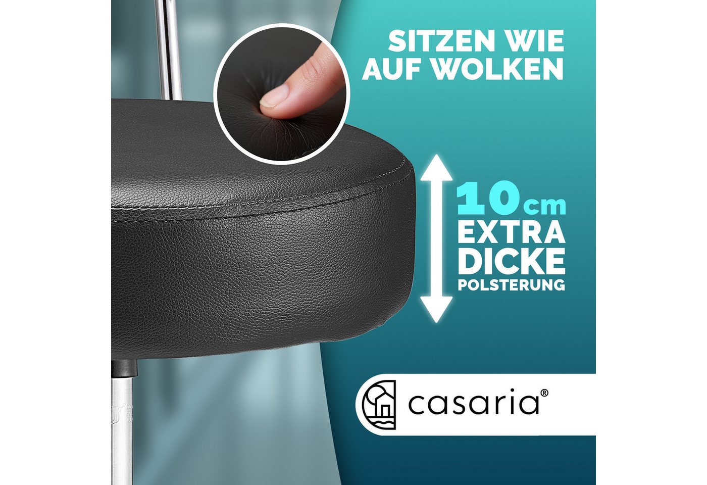 Casaria Drehhocker, Lehne Höhenverstellbar 10cm Polsterung 360°C Drehbar 46-60cm Sitzhöhe – Bild 2 von 5