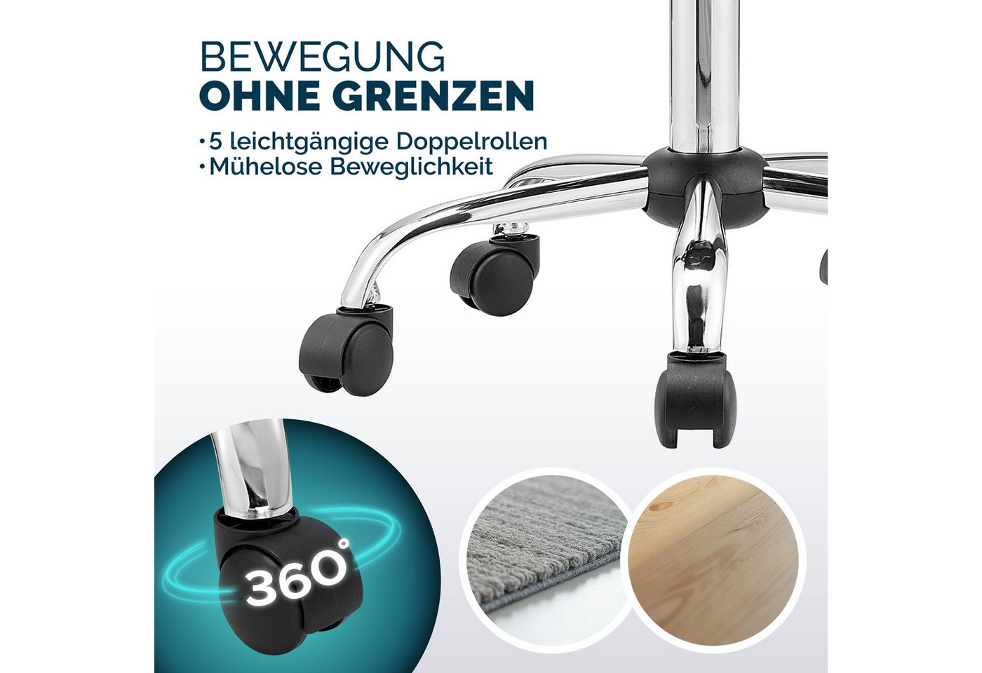 Casaria Drehhocker, Lehne Höhenverstellbar 10cm Polsterung 360°C Drehbar 46-60cm Sitzhöhe – Bild 5 von 5