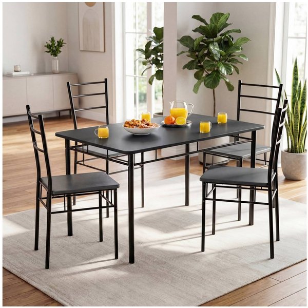 Casaria Essgruppe Leo, (5-tlg), mit 4 Stühlen Holz 5-tlg Set Metall 110x70cm Modern Esszimmer Küche