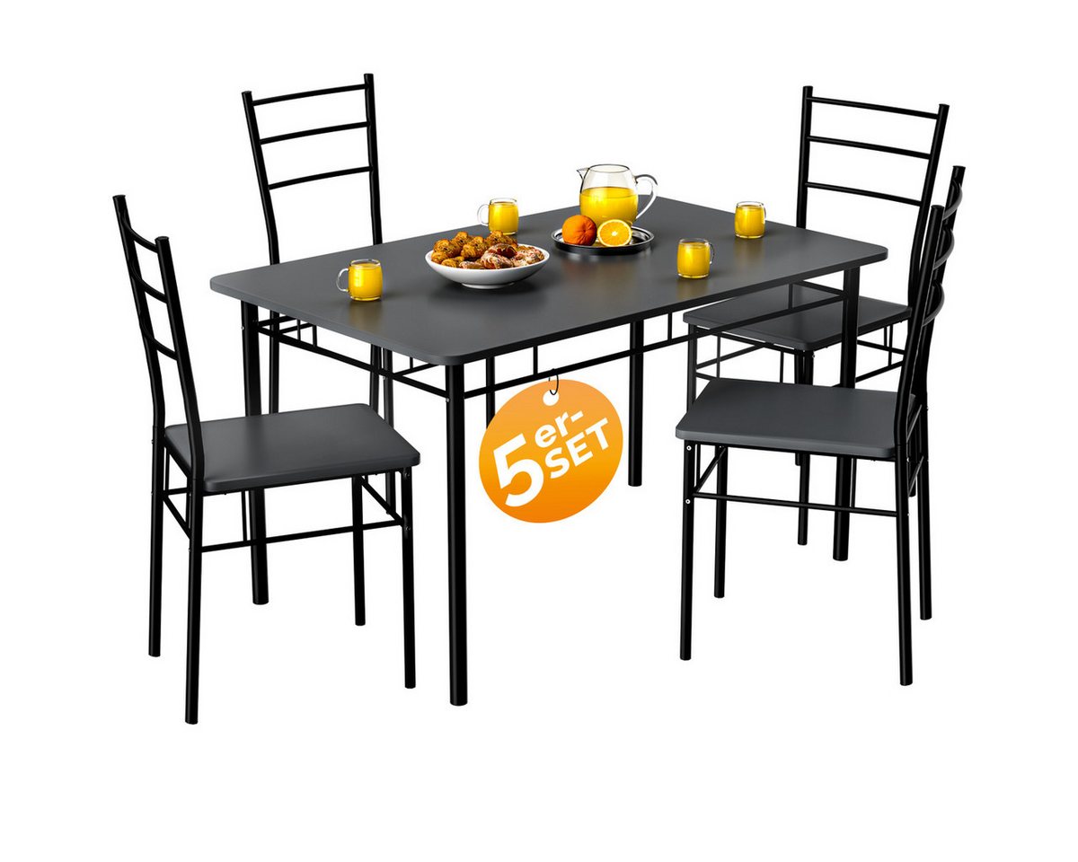 Casaria Essgruppe Leo, (5-tlg), mit 4 Stühlen Holz 5-tlg Set Metall 110x70cm Modern Esszimmer Küche – Bild 2 von 5
