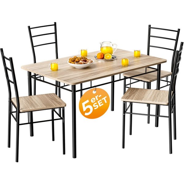 Casaria Essgruppe Leo, (5-tlg), mit 4 Stühlen Holz 5-tlg Set Metall 110x70cm Modern Esszimmer Küche