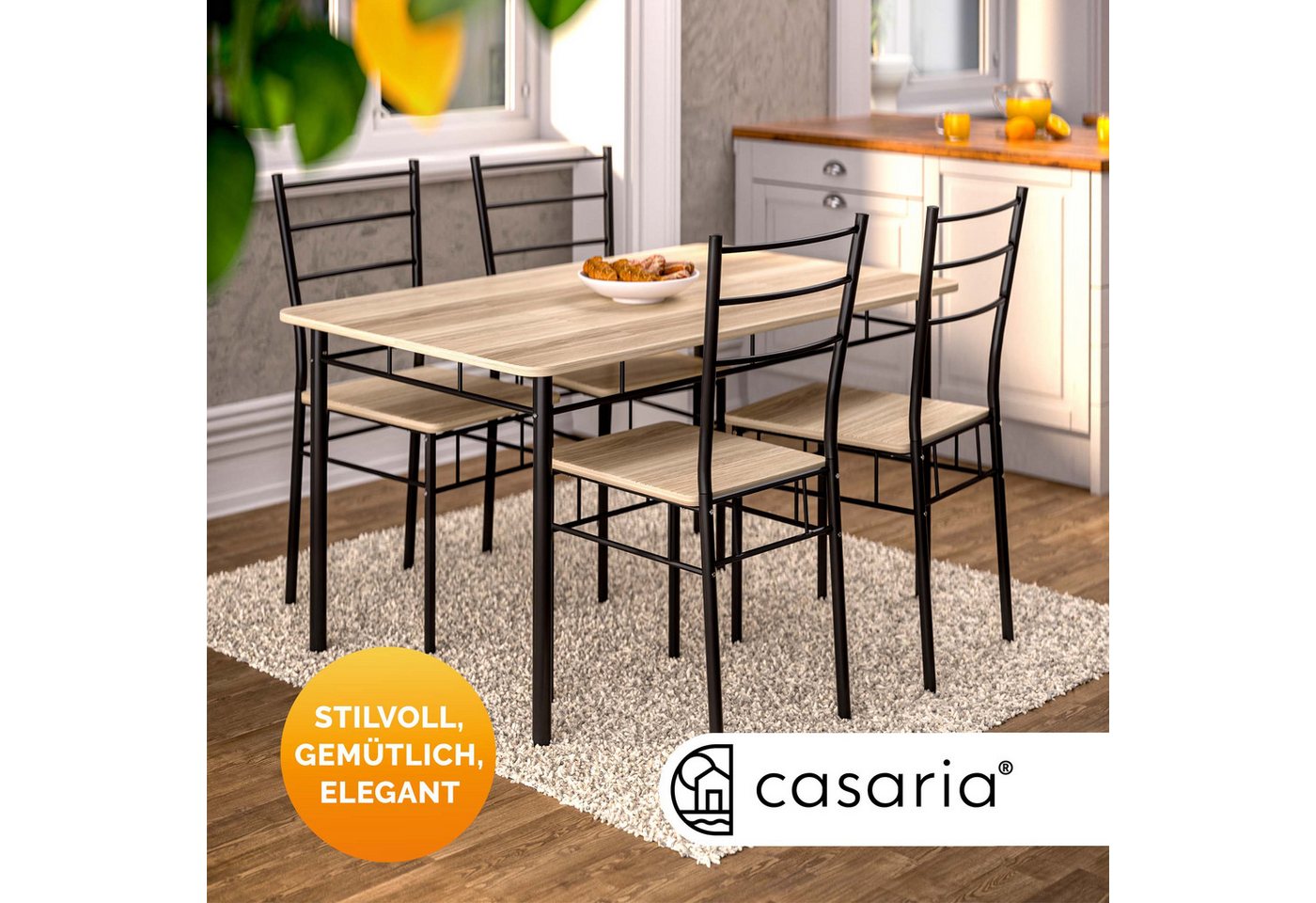 Casaria Essgruppe Leo, (5-tlg), mit 4 Stühlen Holz 5-tlg Set Metall 110x70cm Modern Esszimmer Küche – Bild 2 von 5