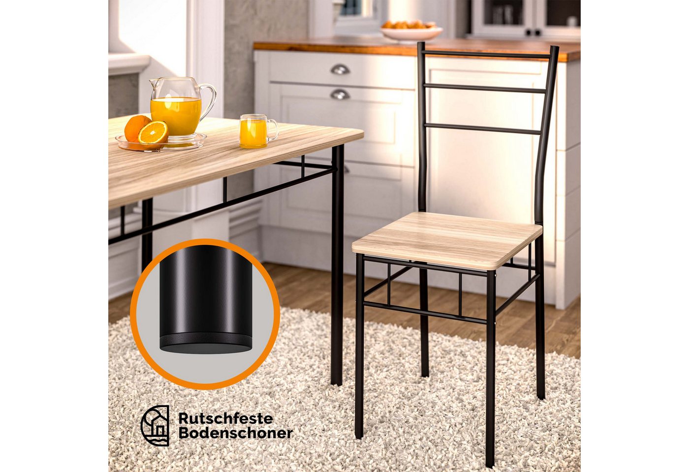 Casaria Essgruppe Leo, (5-tlg), mit 4 Stühlen Holz 5-tlg Set Metall 110x70cm Modern Esszimmer Küche – Bild 3 von 5
