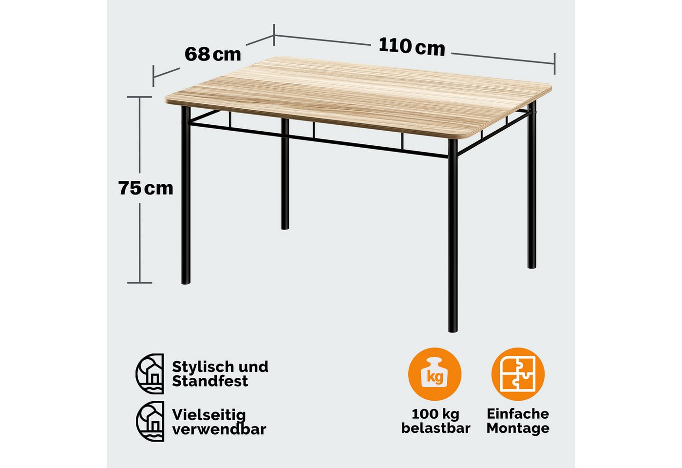 Casaria Essgruppe Leo, (5-tlg), mit 4 Stühlen Holz 5-tlg Set Metall 110x70cm Modern Esszimmer Küche – Bild 5 von 5