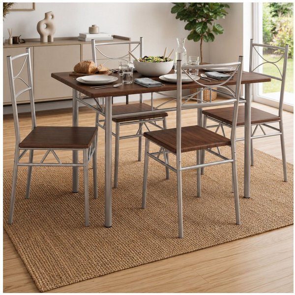 Casaria Essgruppe Paul, (5-tlg), Esstisch mit 4 Stühlen für Esszimmer Küche 5tlg. Sitzgruppe Robust