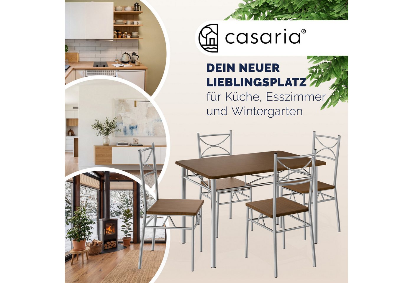 Casaria Essgruppe Paul, (5-tlg), Esstisch mit 4 Stühlen für Esszimmer Küche 5tlg. Sitzgruppe Robust – Bild 2 von 5