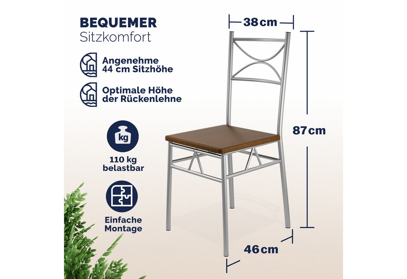 Casaria Essgruppe Paul, (5-tlg), Esstisch mit 4 Stühlen für Esszimmer Küche 5tlg. Sitzgruppe Robust – Bild 4 von 5