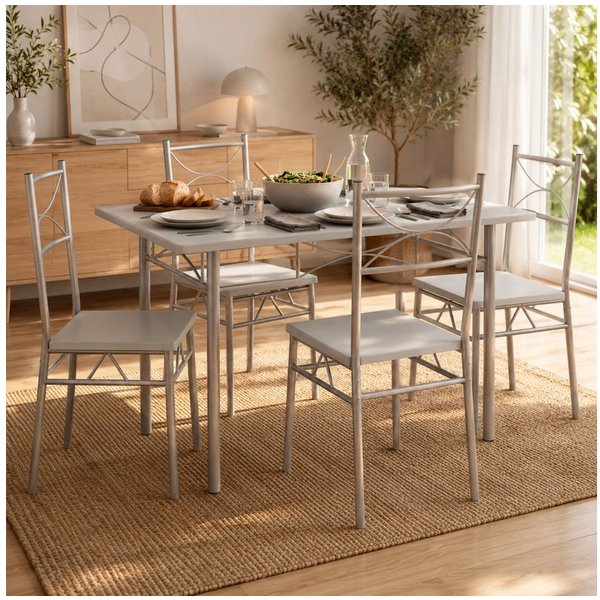 Casaria Essgruppe Paul, (5-tlg), Esstisch mit 4 Stühlen für Esszimmer Küche 5tlg. Sitzgruppe Robust