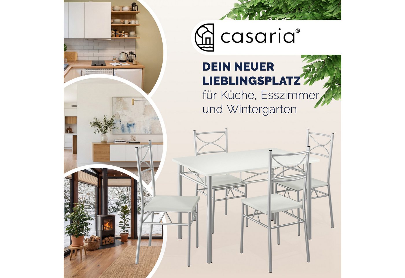 Casaria Essgruppe Paul, (5-tlg), Esstisch mit 4 Stühlen für Esszimmer Küche 5tlg. Sitzgruppe Robust – Bild 2 von 5