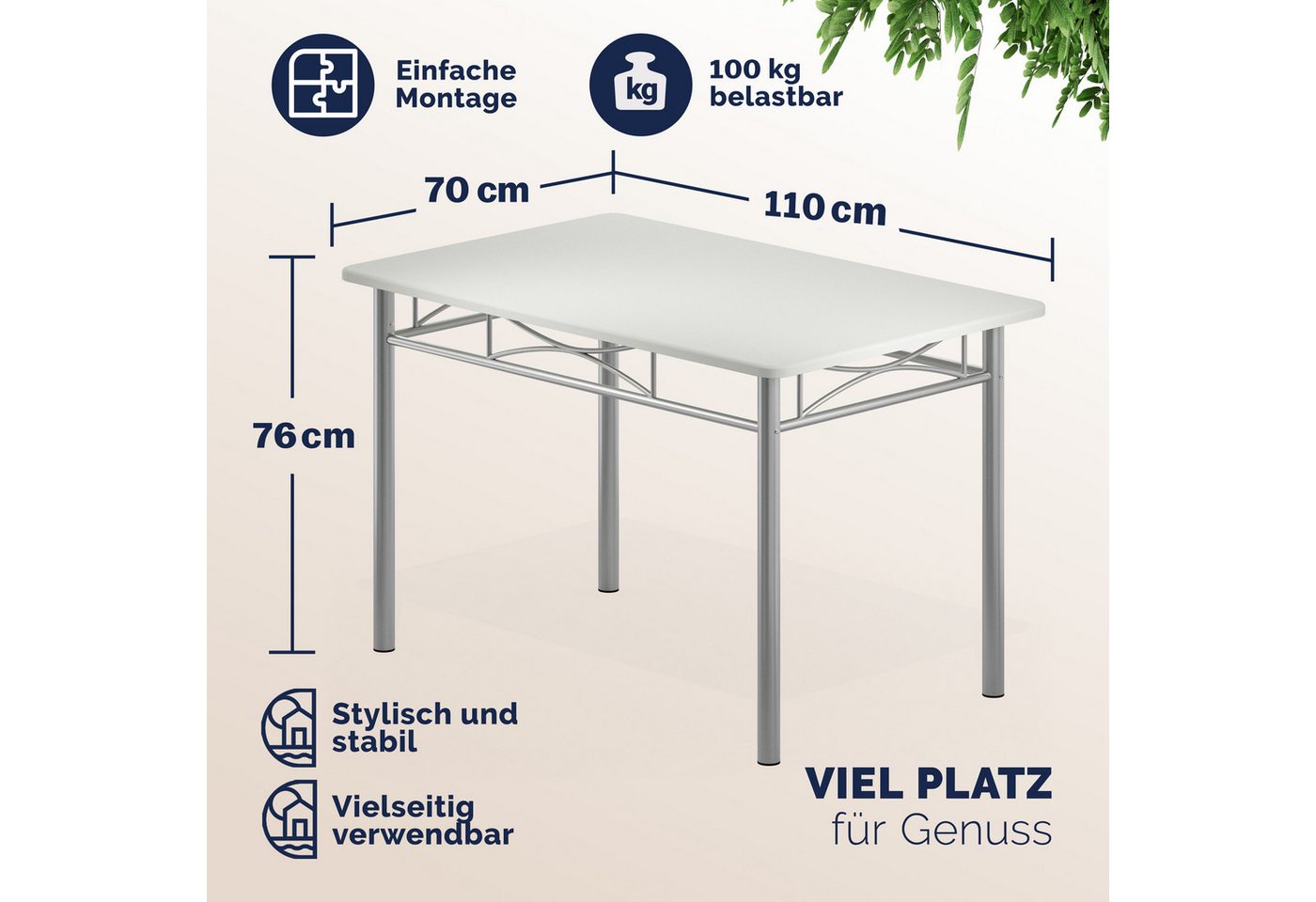 Casaria Essgruppe Paul, (5-tlg), Esstisch mit 4 Stühlen für Esszimmer Küche 5tlg. Sitzgruppe Robust – Bild 3 von 5