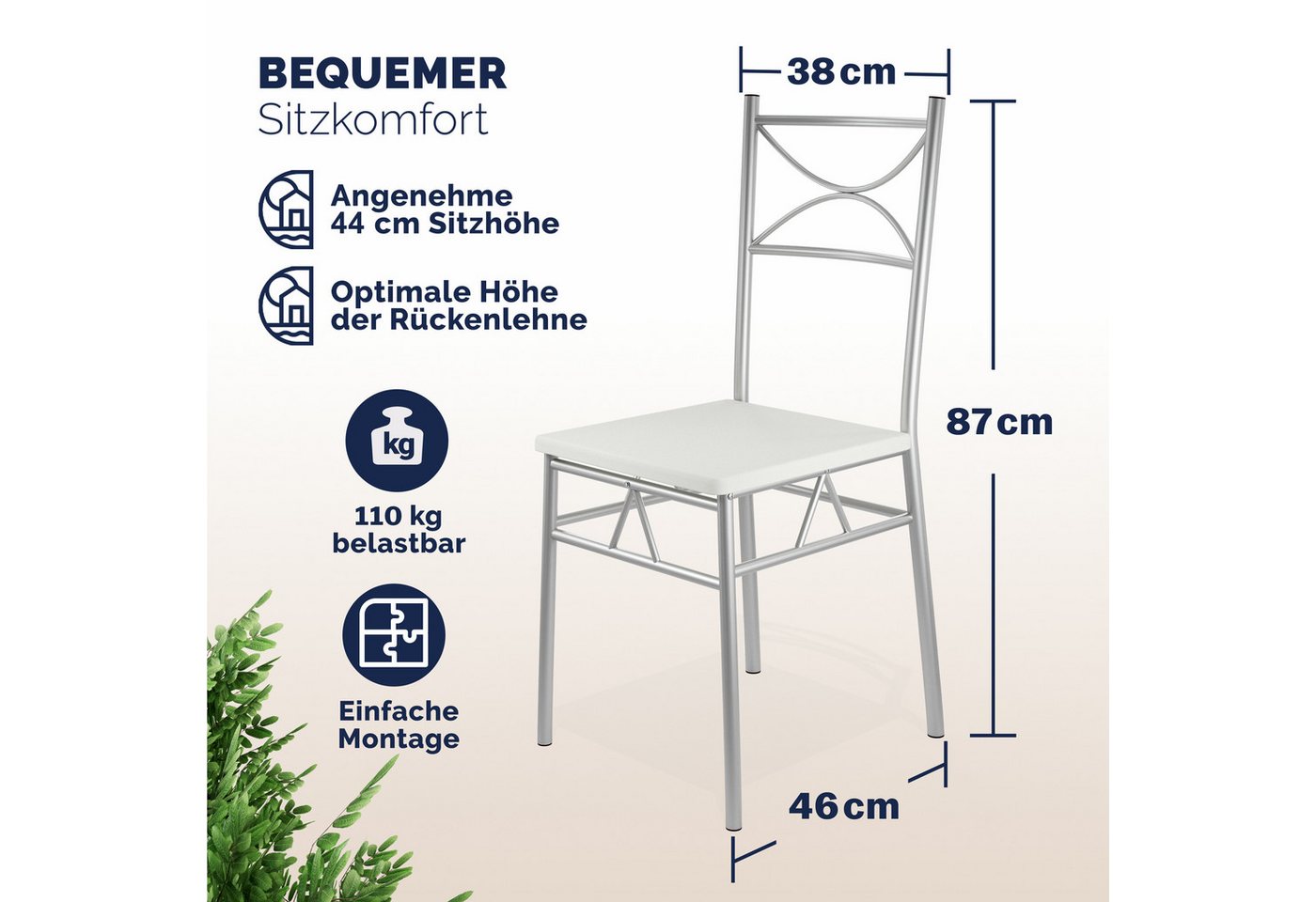 Casaria Essgruppe Paul, (5-tlg), Esstisch mit 4 Stühlen für Esszimmer Küche 5tlg. Sitzgruppe Robust – Bild 4 von 5