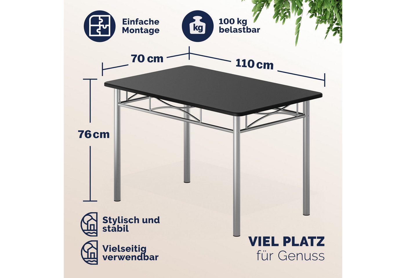 Casaria Essgruppe Paul, (5-tlg), Sitzgruppe Küchentisch mit 4 Stühlen für Esszimmer Küche Essgruppe – Bild 3 von 5