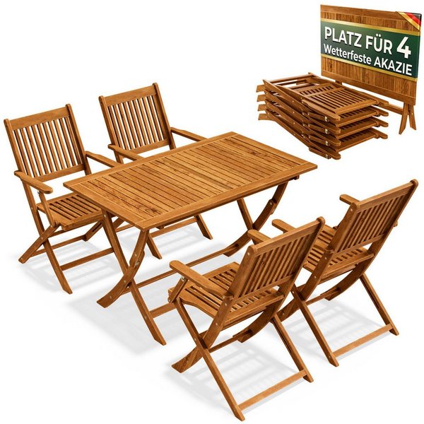Casaria Garten-Essgruppe, (5-tlg), Gartenmöbel Set Neues Modell 2026 1 Tisch & 4 Stühle inkl. Armlehnen