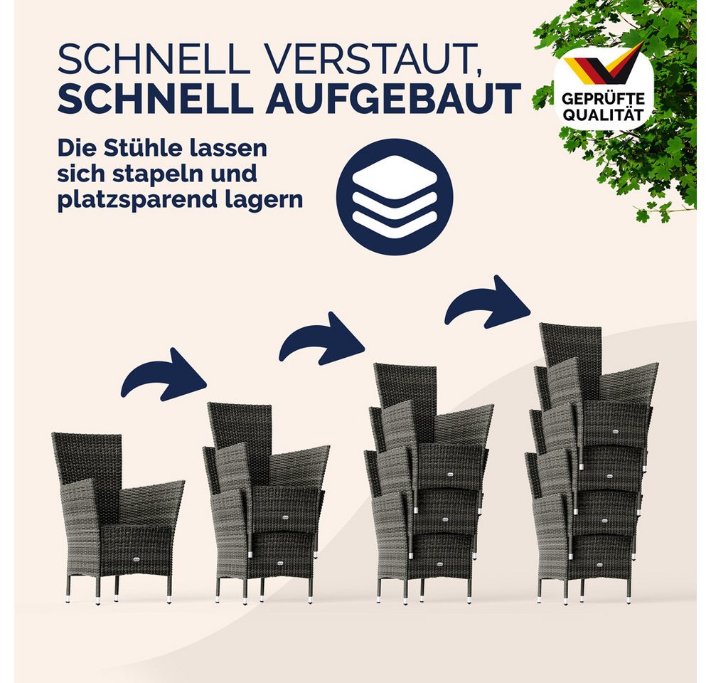 Casaria Garten-Essgruppe, (5-tlg), Polyrattan 4 Personen Wetterfest inkl. 7cm Auflagen Stühle Stapelbar – Bild 5 von 5