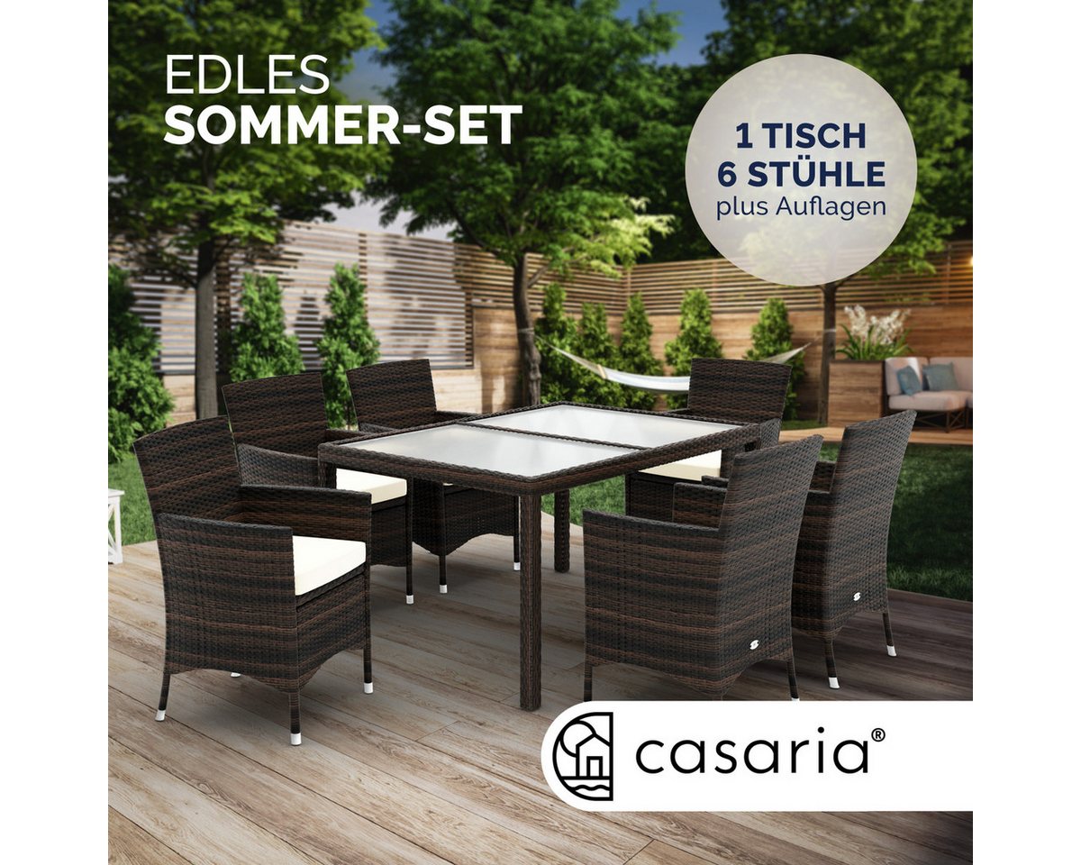 Casaria Garten-Essgruppe 6+1, Gartenmöbel Set 6 Stühle inkl. 7cm Polster Tisch 150x90cm braun – Bild 3 von 5